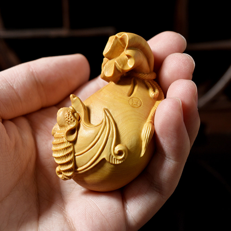 小叶黄杨木雕手把把玩件福钱袋子文玩挂件实木木雕