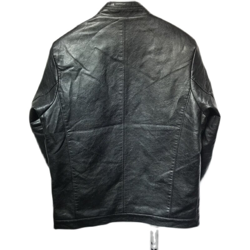 皮衣外套klauskobec男装加绒黑色猪皮机车夹克真皮皮衣
