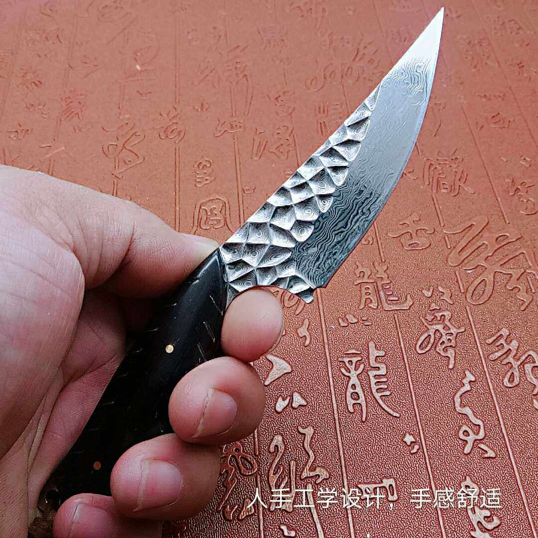 一体龙骨进口大马士革钢刀手工锻打高硬度户外小直刀防身刀