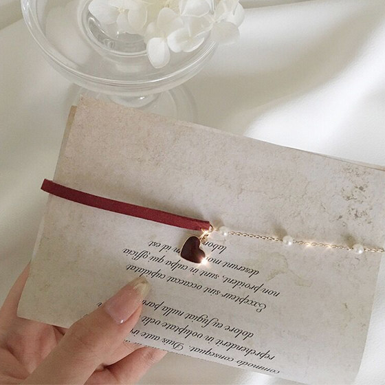 Heart Red Love Neck Chain Pearl Clavicle Chain Female Short Neck Jewelry Choker Necklace Neck Band Female Original Heart Red Love Neck Chain Pearl Clavicle Chain Female Short Neck Jewelry Choker Necklace Neck Band Female Original
