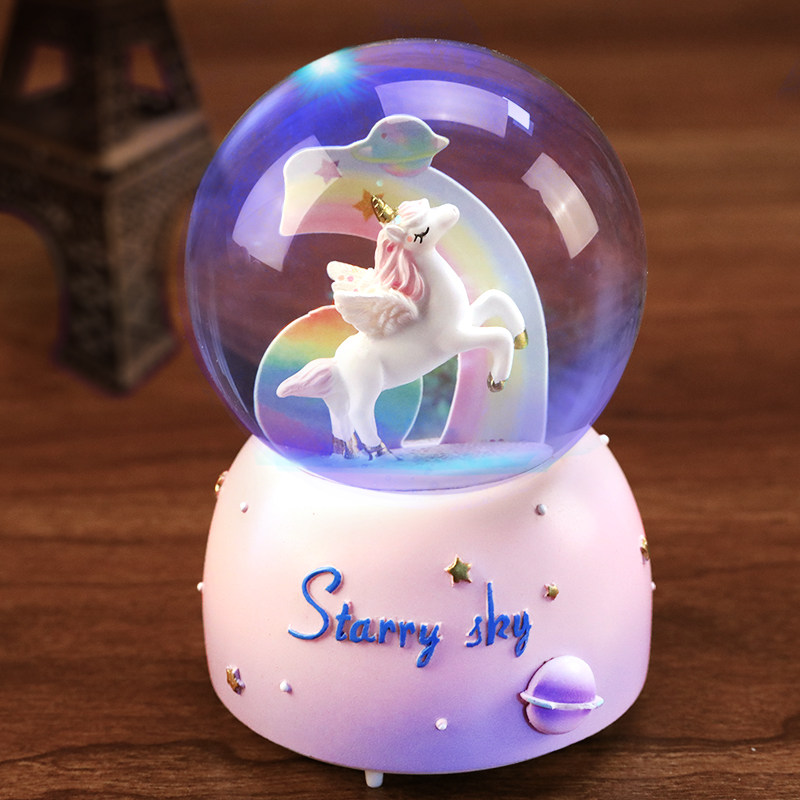 可爱可爱猫猫咪水晶球天空之城音乐盒旋转飘雪少女玻璃音乐盒