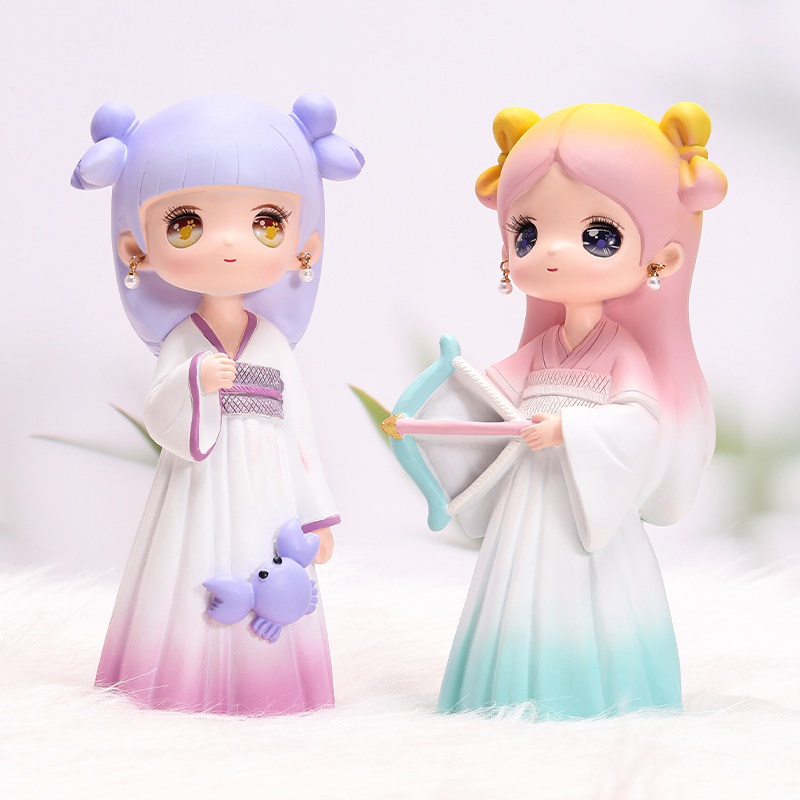 创意儿童童可爱少女十二星座古风娃娃桌面装饰摆件摆件