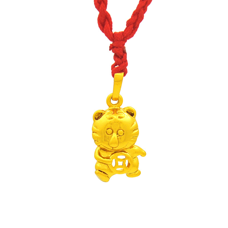 现货黄金卡通小巧可爱动物沙金老虎头儿童吊坠项链