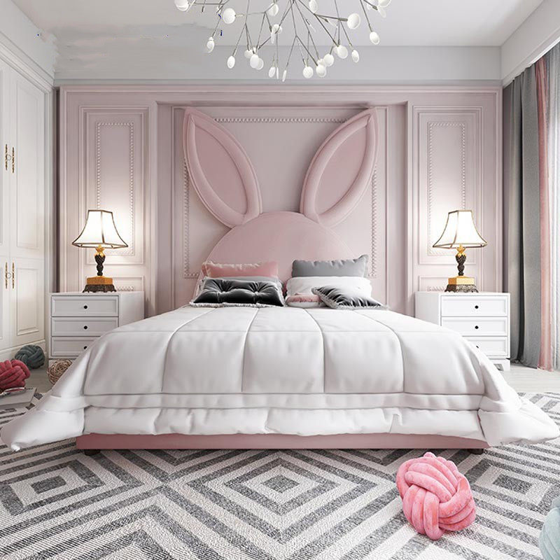 可爱可爱兔兔耳朵少女布艺公主风卧室主卧软包北欧布艺床