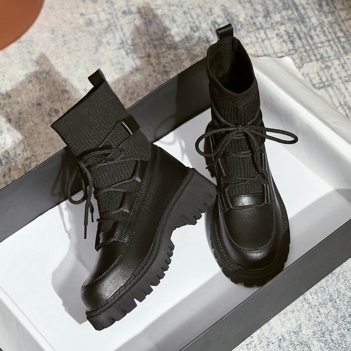 网红马丁靴女春秋单靴2021年新款袜子靴厚底百搭英伦风弹力短靴子