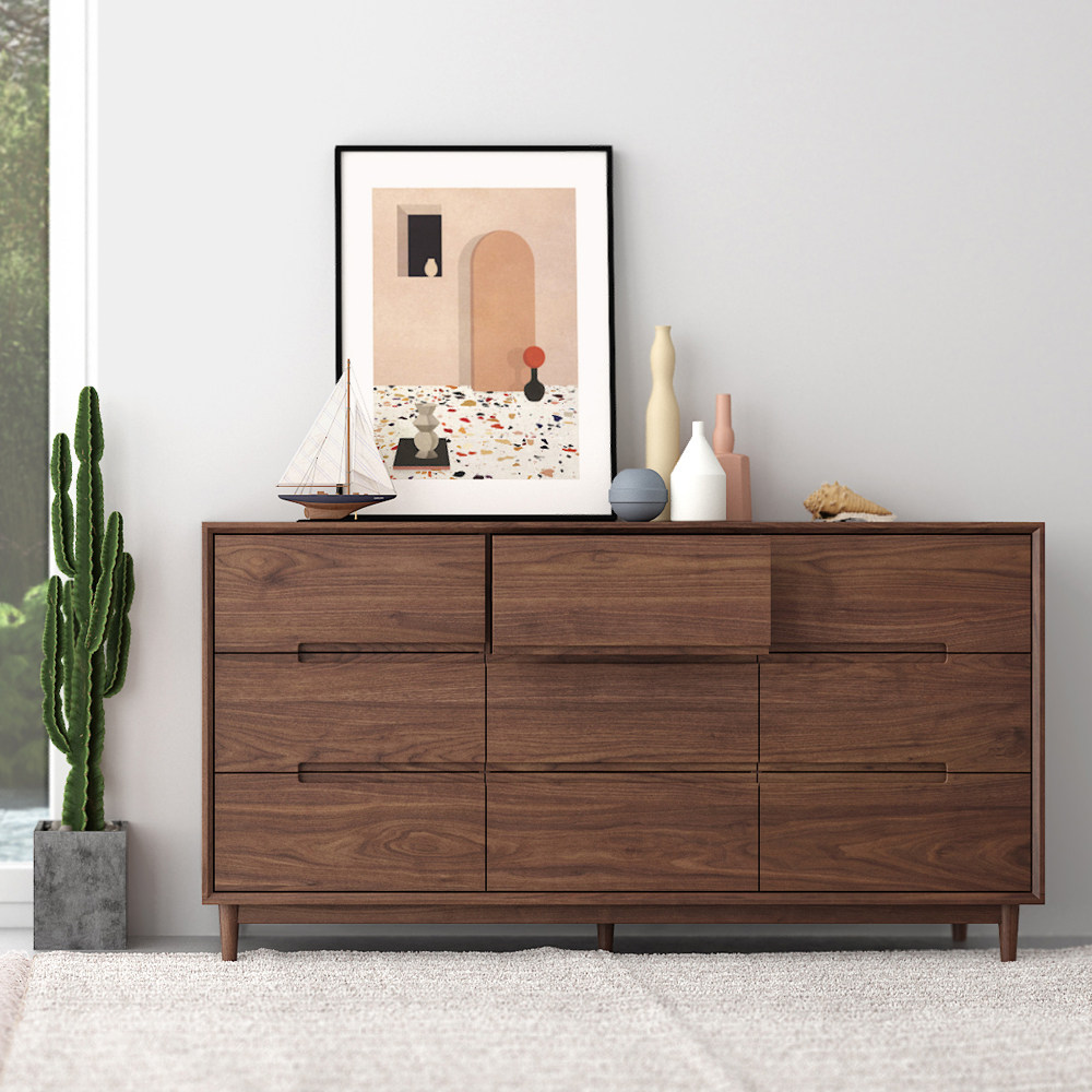 北欧胡桃木轻奢简约日式柜子储物收纳柜黑卧室斗柜