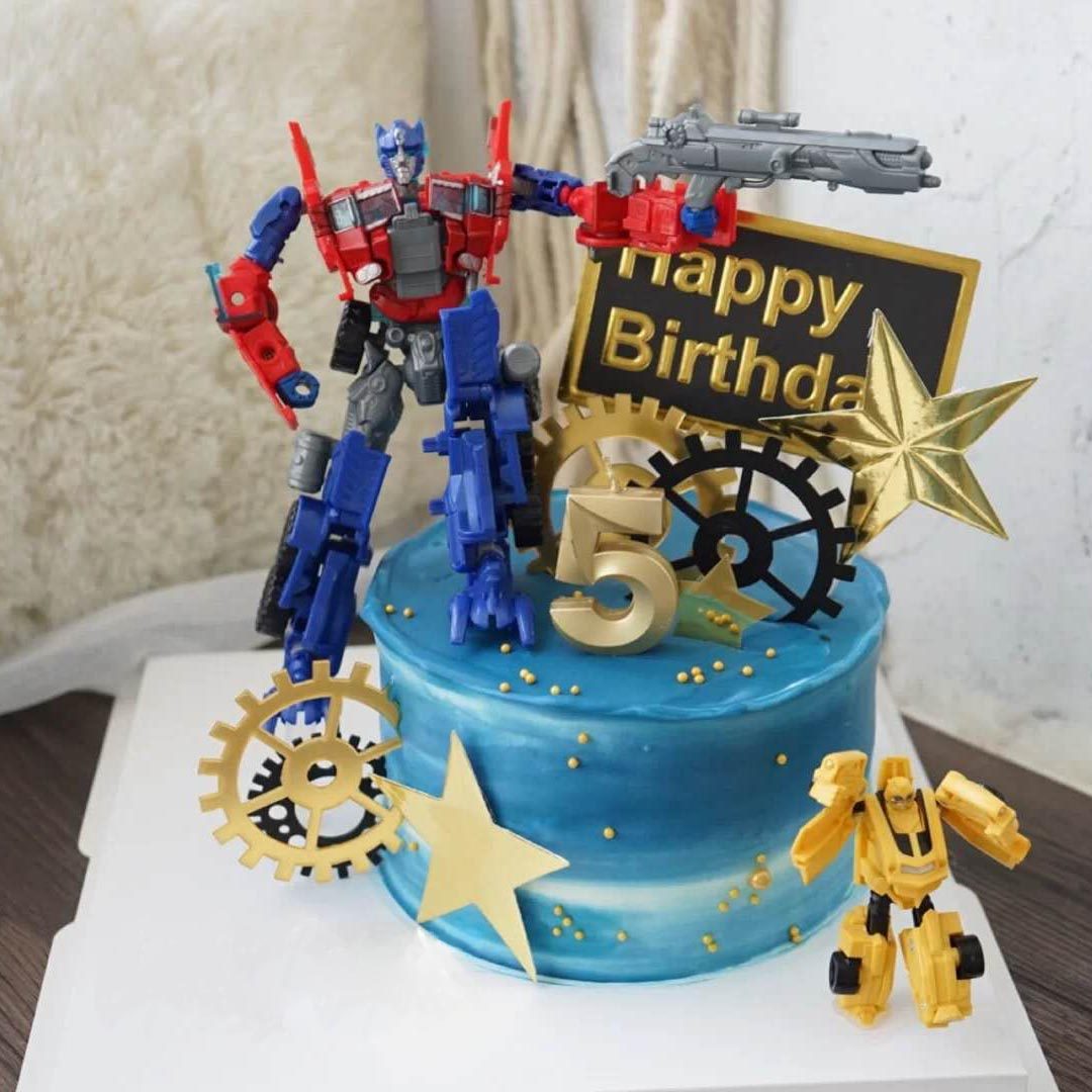 蛋糕装饰可变形机器人汽车人摆件金色生日蜡烛烫金节日装扮用品