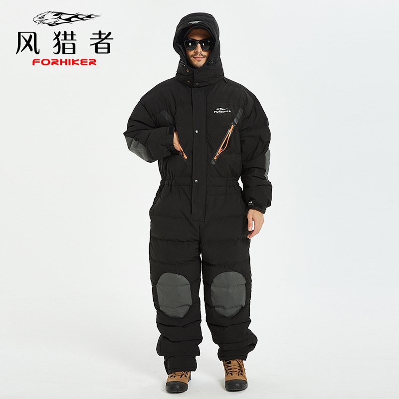 风猎者冬钓套装冬季钓鱼服羽绒连体衣加厚防水防寒鹅绒冰钓锚鱼服
