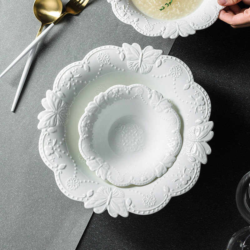 索厨欧式复古大汤碗10英寸特大号汤盆家用陶瓷浮雕碗