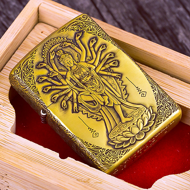 打火机zippo原装正版芝宝纯铜盔甲千手观音3d浮雕zippo
