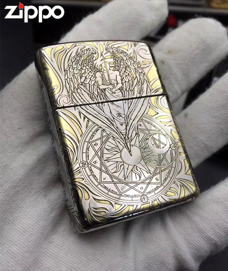 打火机zippo美国原装正版盔甲机镀铬双色守护天使男士zippo