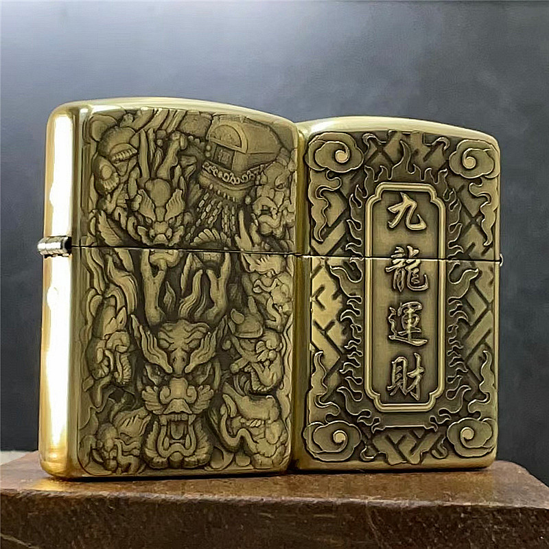 原装正版美国zippo打火机九龙抬棺纯铜盔甲机浮雕zippo