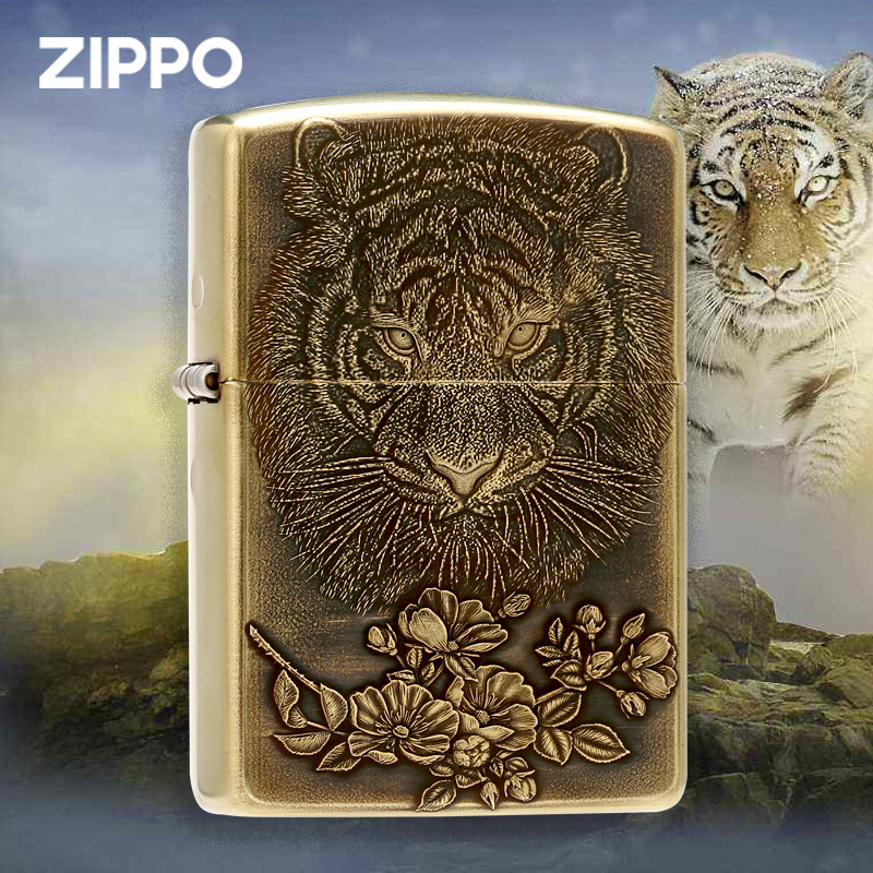 打火机zippo芝宝正版鬼王猛虎盔甲精雕金色zppozippo