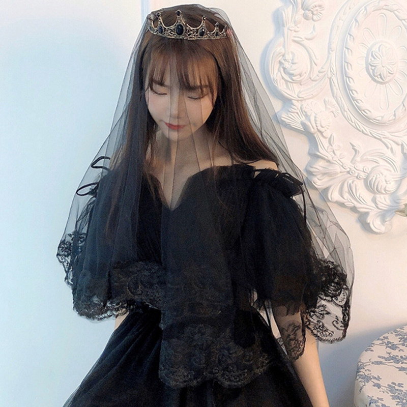 黑色头纱lolita哥特头饰ins拍照道具头纱