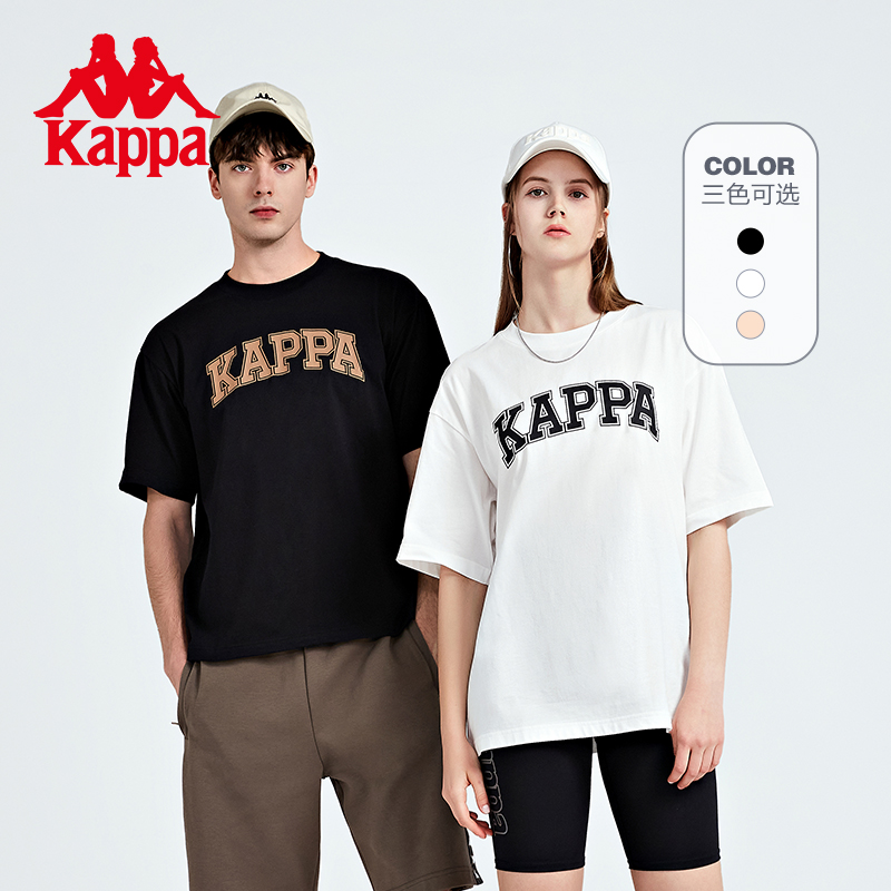 Kappa卡帕短袖2022新款情侣男女字母印花运动T恤休闲半袖圆领上衣