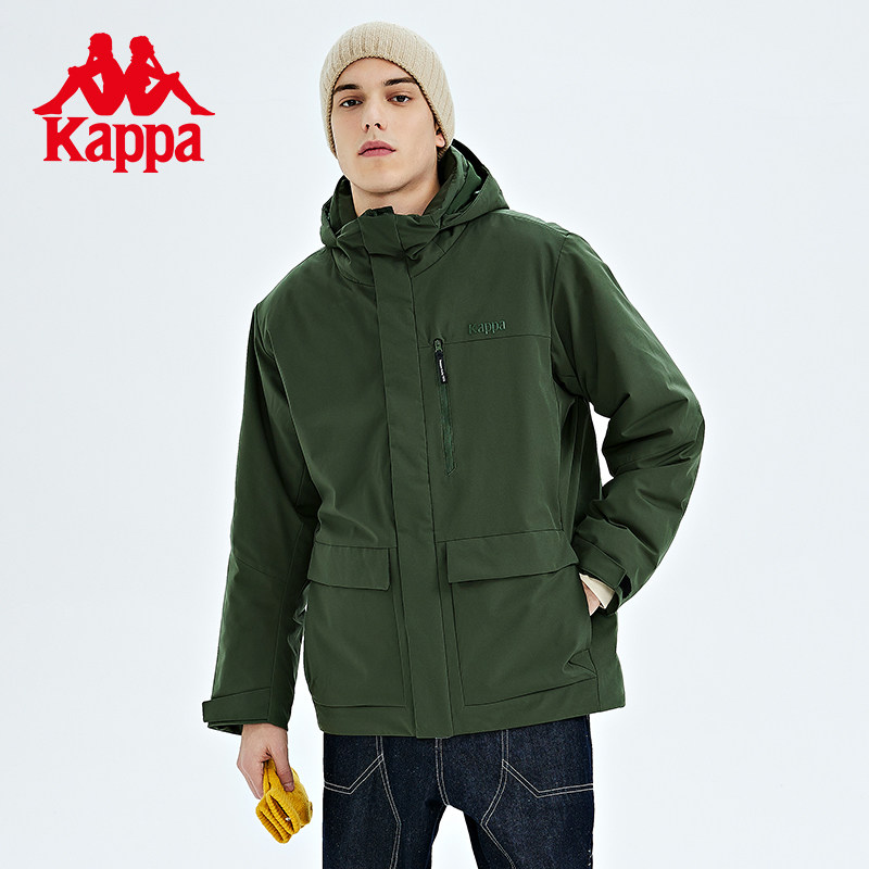 羽绒服kappa卡帕高领连帽防寒服复古工装外套运动羽绒服