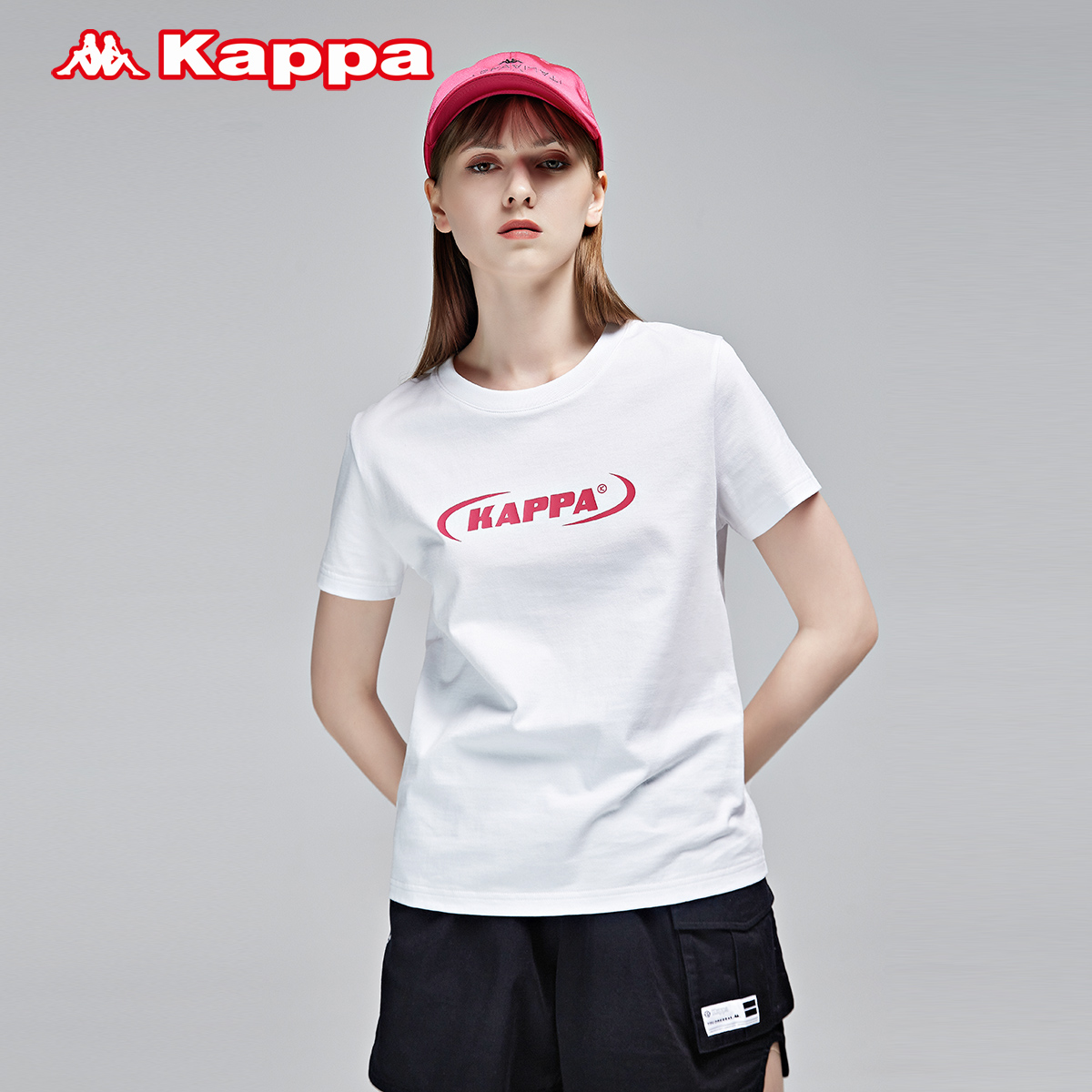 kappa卡帕短袖2021新款女运动短袖基础休闲t恤夏季圆领字母半袖