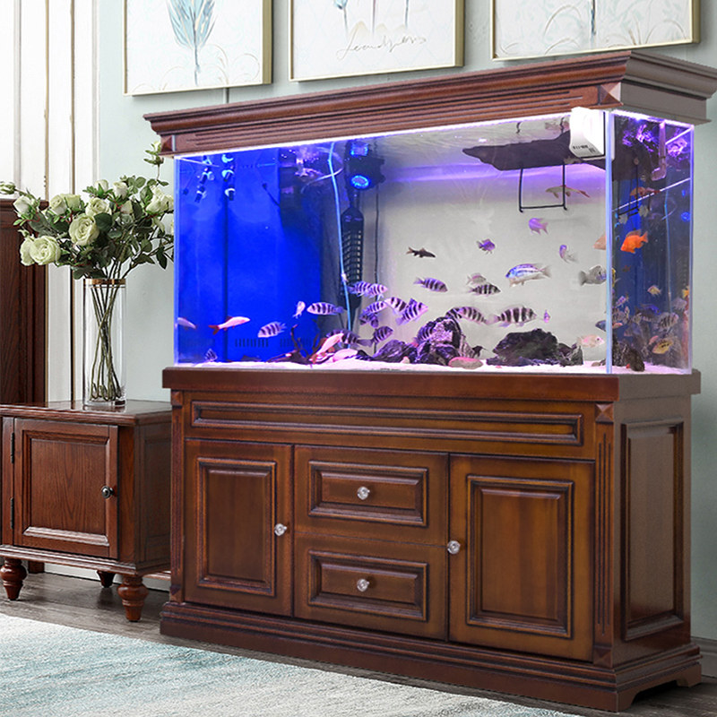 鱼缸客厅大鱼金鱼缸底滤家用换水超白实木生态鱼缸