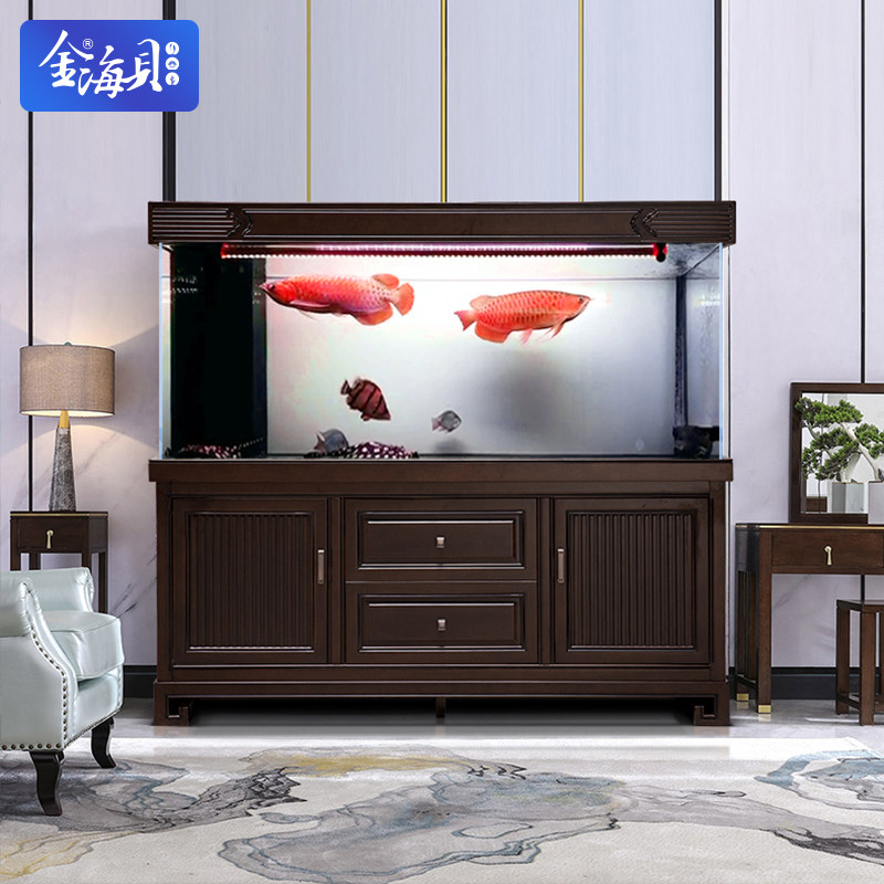 大型客厅水族箱高清高档美式落地隔断柜子新中式鱼缸