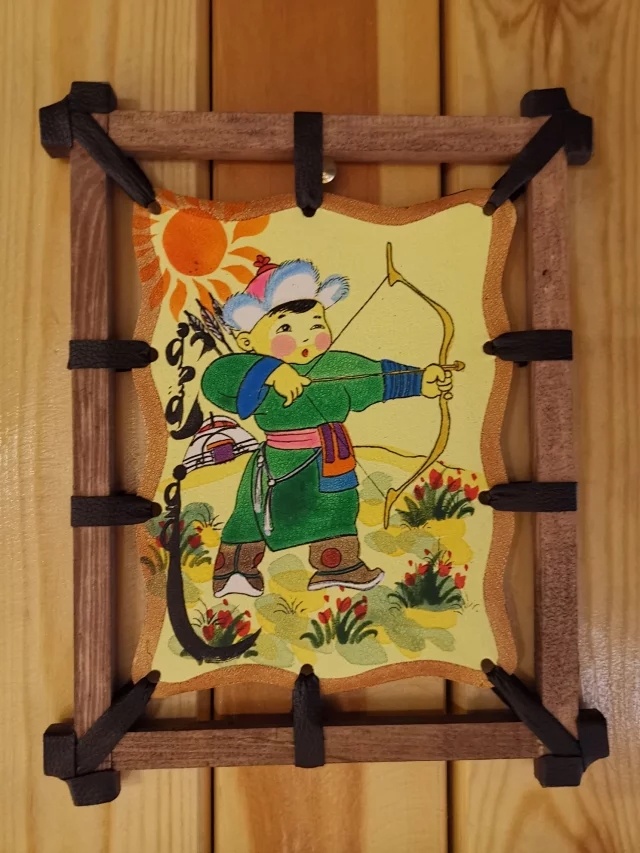 蒙古四方框架民族牧童皮画蒙古族特色手工艺绘画原创其他特色工艺品