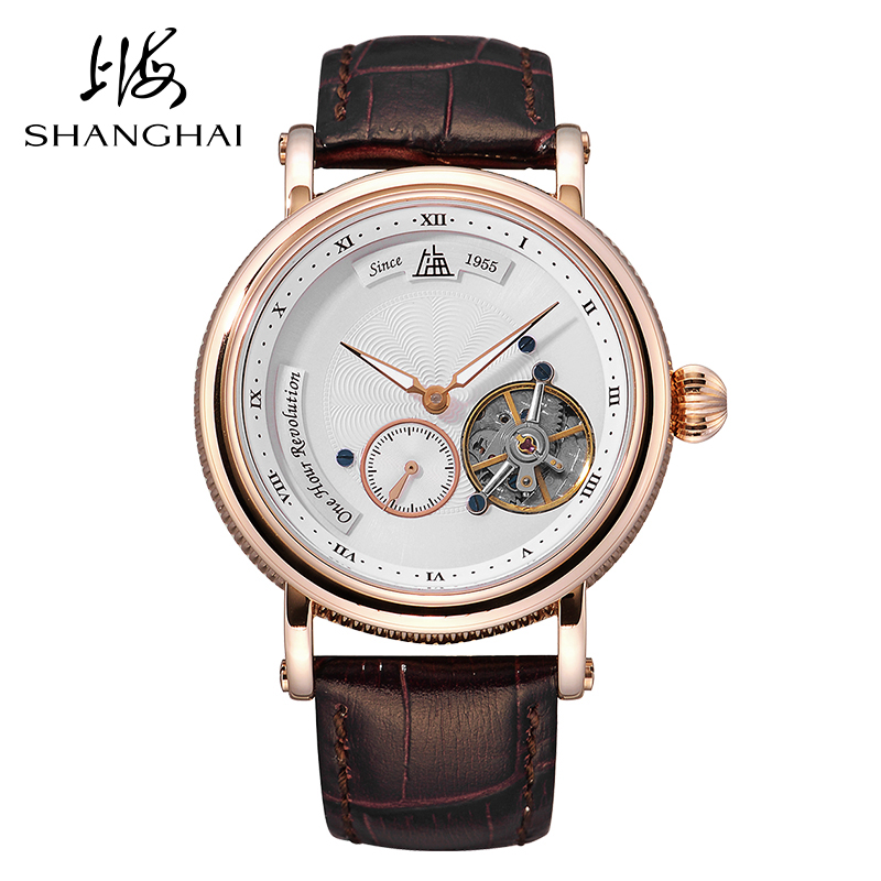 上海牌陀飞轮 男士手表陀飞轮正品机械表手动镂空腕表男表6651