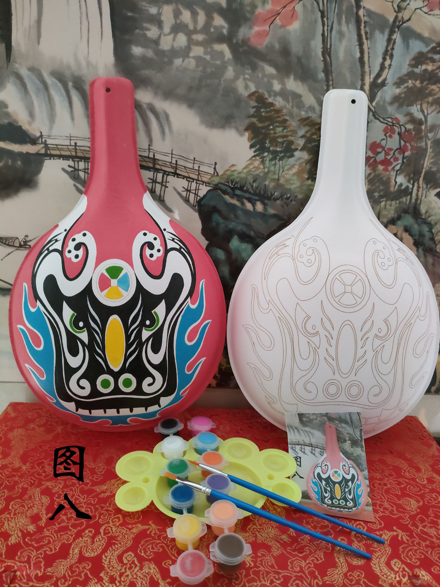 大号diy传统文化手工马勺葫芦社火纹路脸谱白坯非脸谱