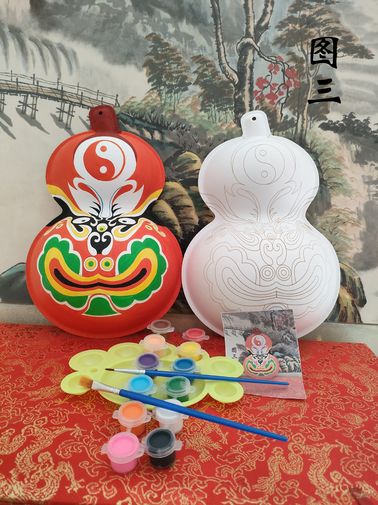 大号diy传统文化手工马勺葫芦社火纹路脸谱白坯非脸谱