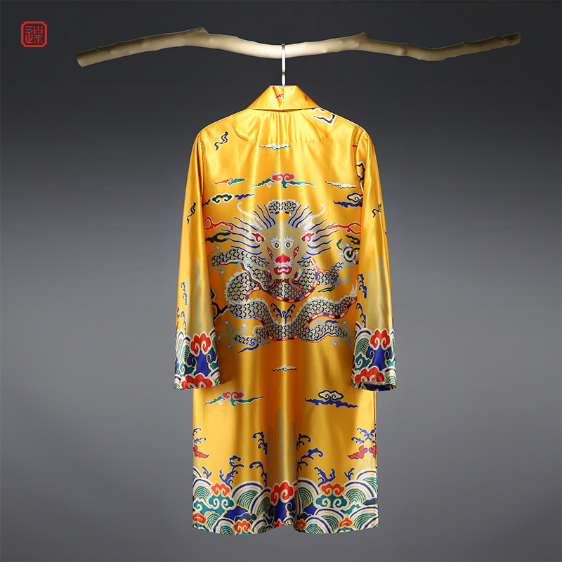 复古男装民族风中式印花龙袍外套潮休闲风衣男中长款春季2021新款