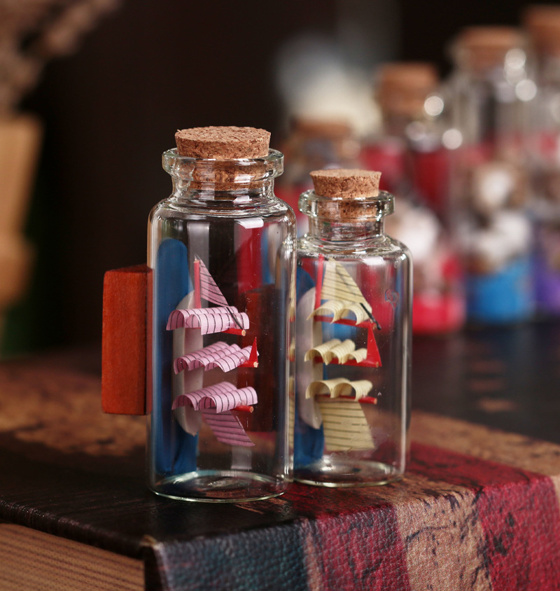 帆船包邮大小号许愿瓶木塞漂流瓶内内置玻璃瓶创意幸运星