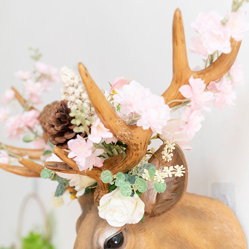 仿真装饰鹿头壁挂家居客厅新房店面软装墙面仿真花