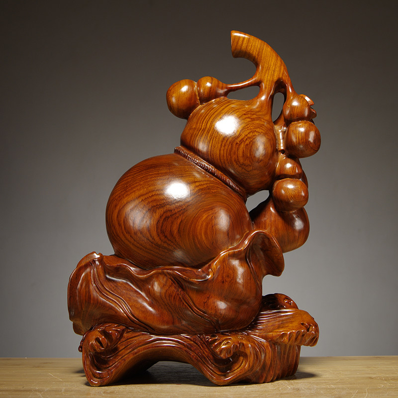 花梨木雕福禄摆件木质葫芦家居办公室木雕