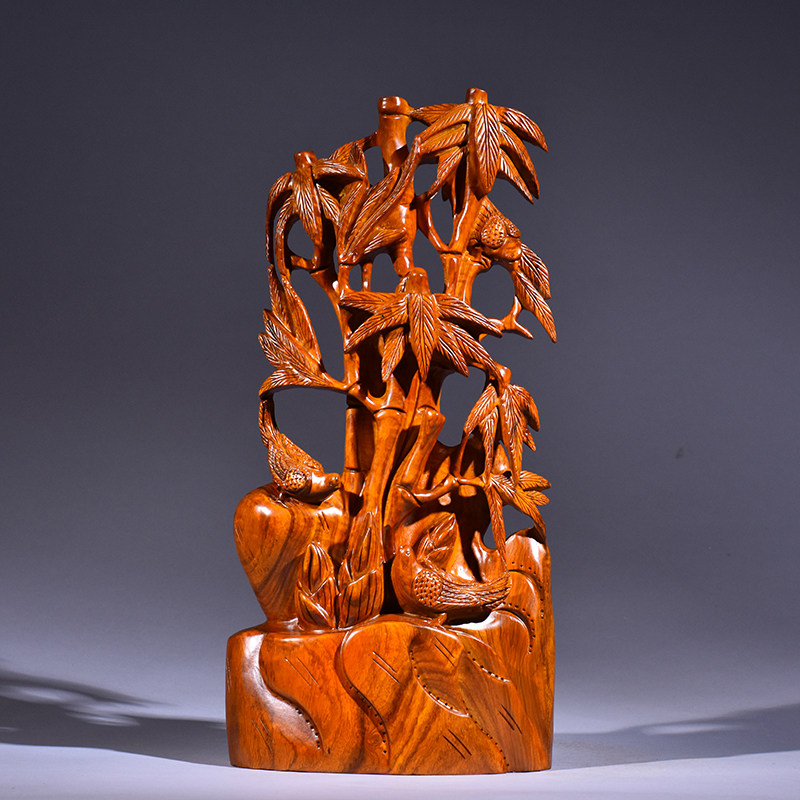 花梨木雕竹子节节摆件家居客厅竹报平安摆设装饰木雕