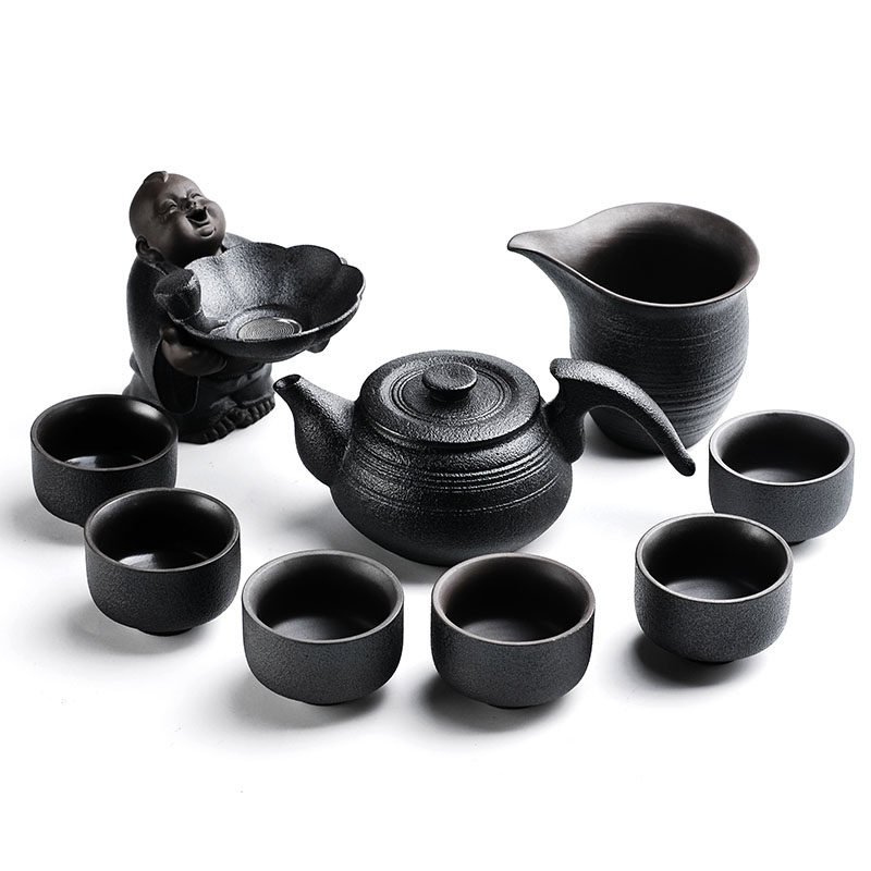 日式茶具禅风黑陶套装黒色复古陶土功夫功夫茶整套茶具