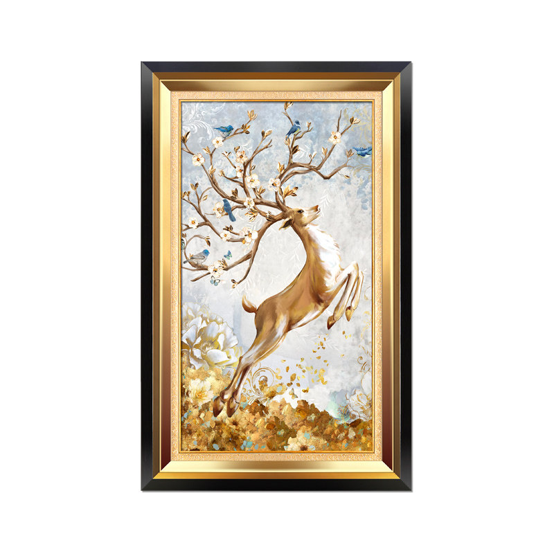 星珂 美式玄关装饰画竖版入户壁画走廊过道欧式挂画富贵发财鹿