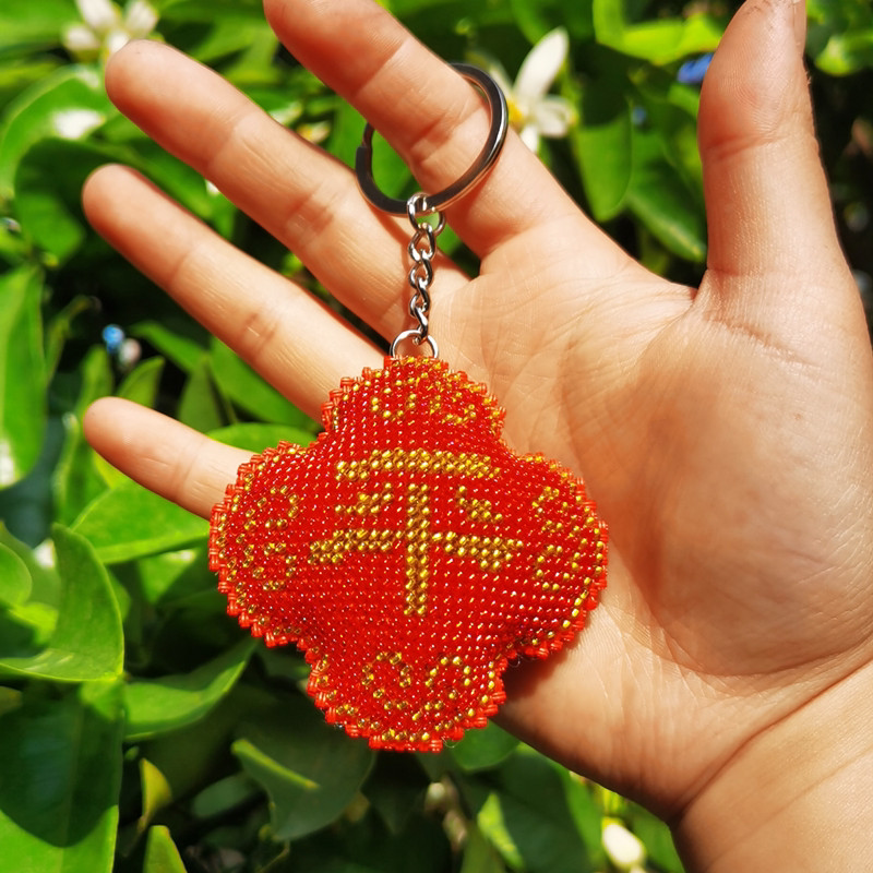 珠绣十字绣汽车车挂小件钥匙扣2020新品吊坠粉扇形简单自己绣挂件