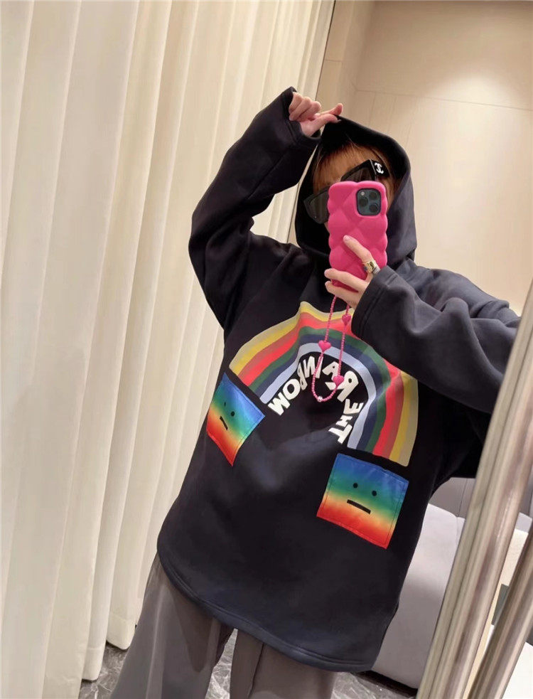 彩虹笑脸连帽卫衣瑞典小众ac2022早秋新款宽松字母印花男女外套潮