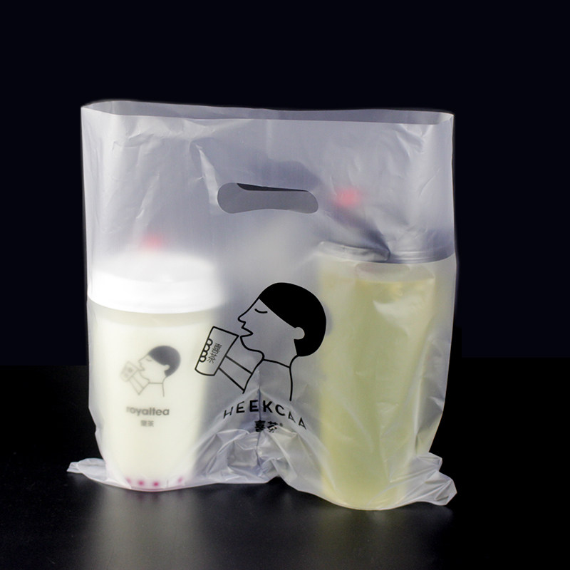 一次性奶茶塑料打包袋加厚皇茶单双杯袋透明咖啡饮料手提袋子