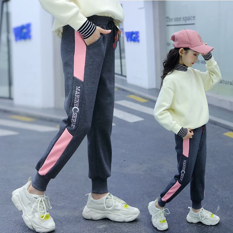 女童裤子加绒秋冬外穿卫裤儿童加厚中大童冬季女孩冬款休闲运动裤