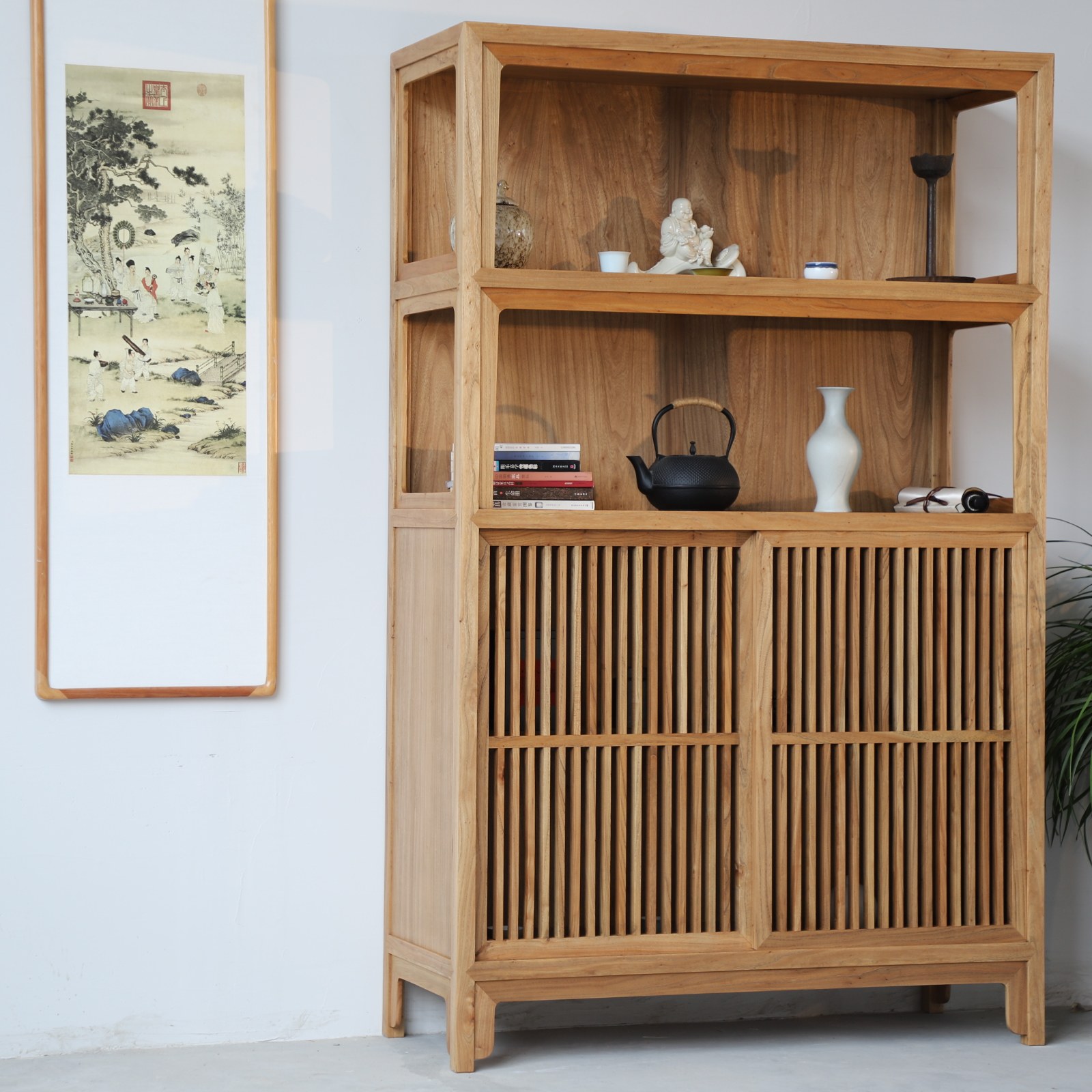 归斫明式榆木亮格柜中式禅意储物柜古典书柜玄关单个书柜