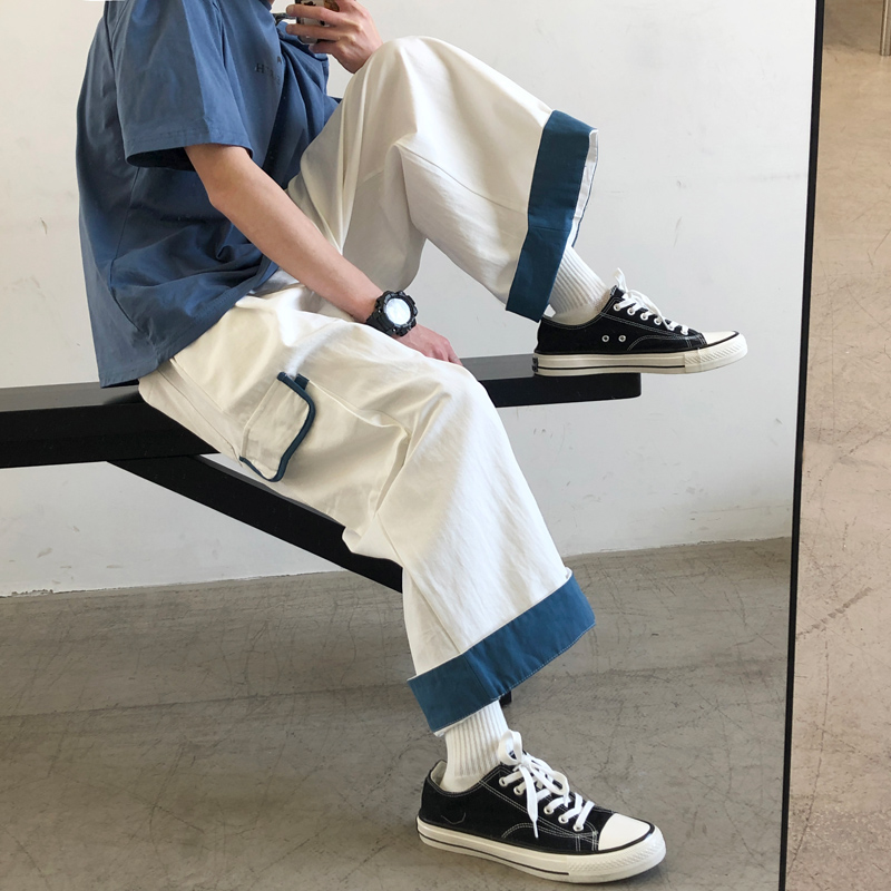 坠感阔腿裤子男韩版潮流港风百搭九分裤日系潮ins宽松直筒9分工装