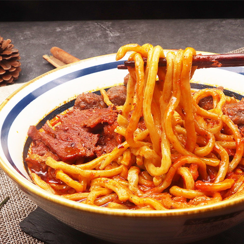 香辣山西特产小吃面食老邓临汾特产两份两袋牛肉丸子面地方特色