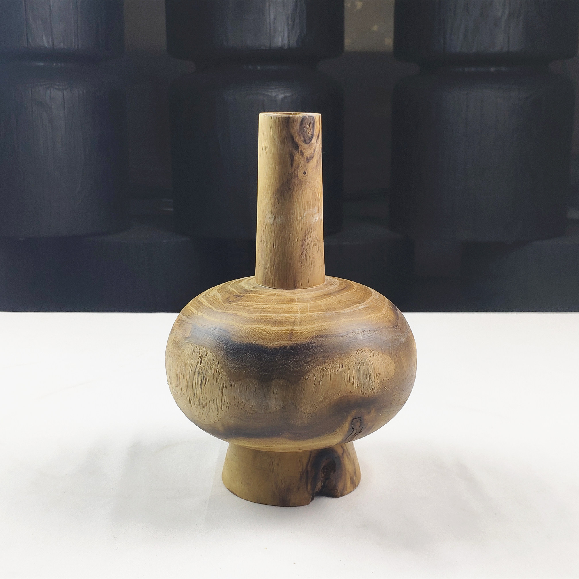 实木插花花瓶复古花器禅意日式摆件客厅卧室花瓶