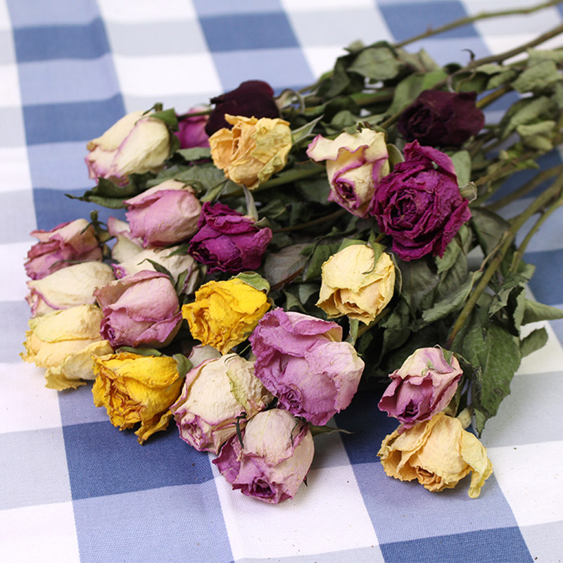 装饰玫瑰干花单支天然真花风干复古家居店铺干花