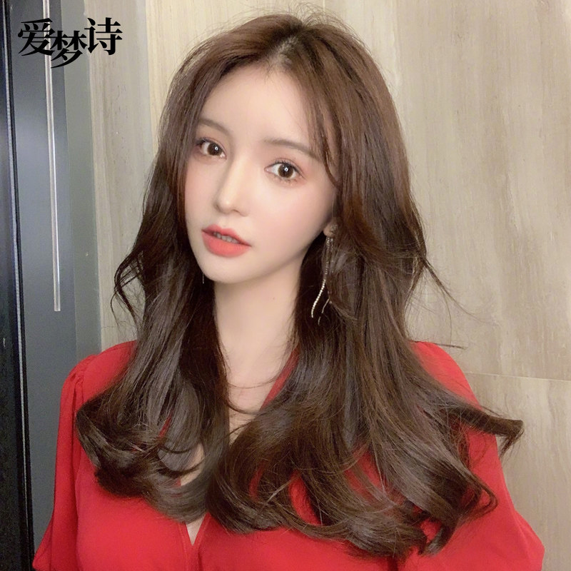 爱梦诗八字刘海假发女中长卷发真发自然全头发套式网红大波浪发型