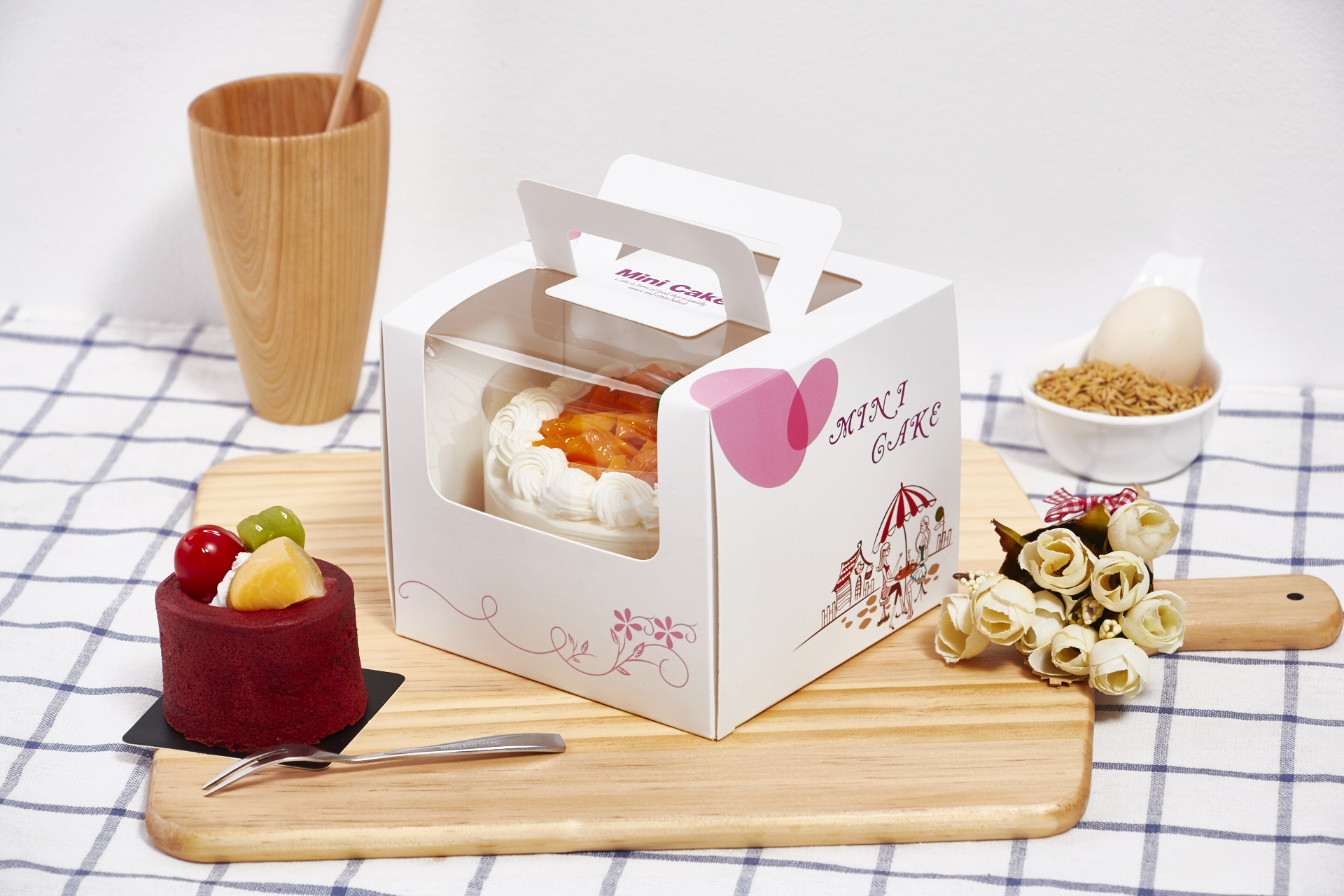 方形红色4寸蛋糕包装盒四寸生日手提迷你慕斯西点烘焙纸盒子包邮