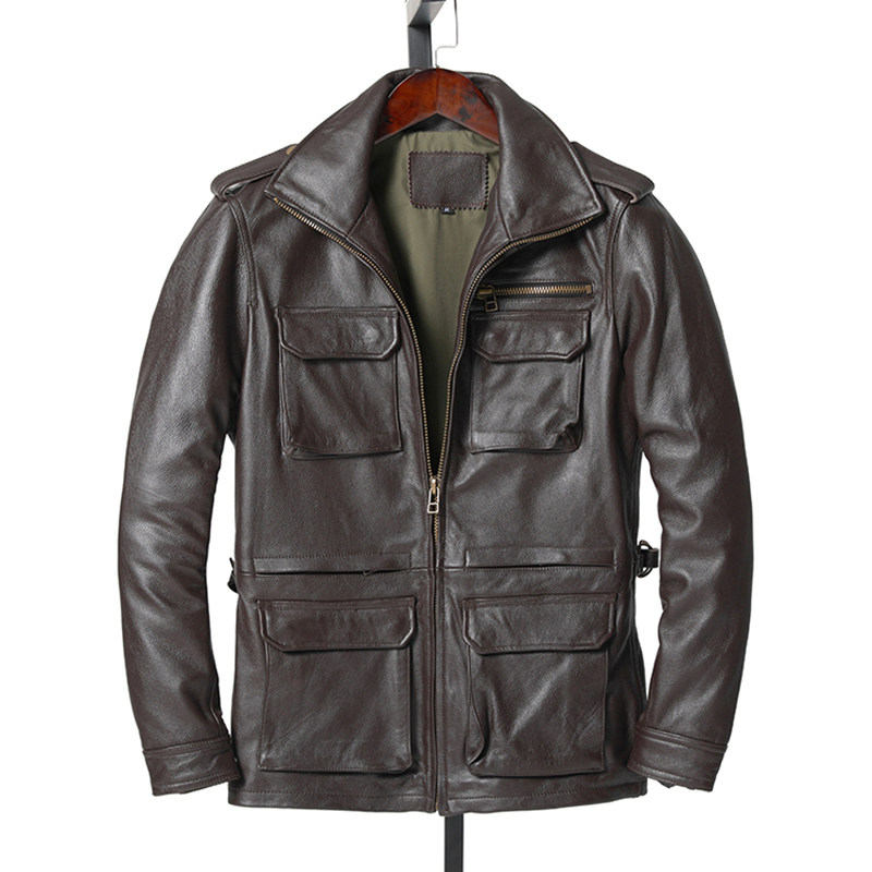 真皮皮衣头层牛皮猎装中长外套m65军旅夹克皮衣