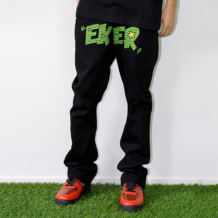 EVILKNIGHT(EK)  黑白“EKER”刺绣印花国潮宽松休闲百搭长裤嘻哈