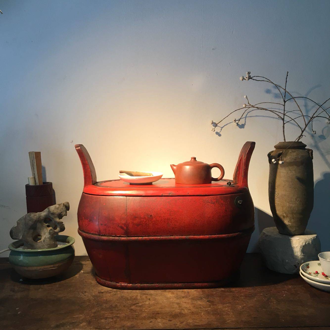 收纳晚清江南朱红楠木盒老物件古董新中式中式摆件