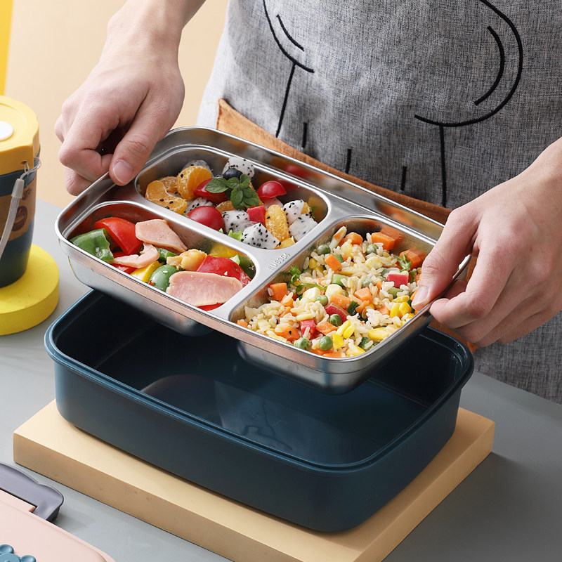 不锈钢饭盒保温便当学生分隔型便携餐盒上班族餐盘饭盒