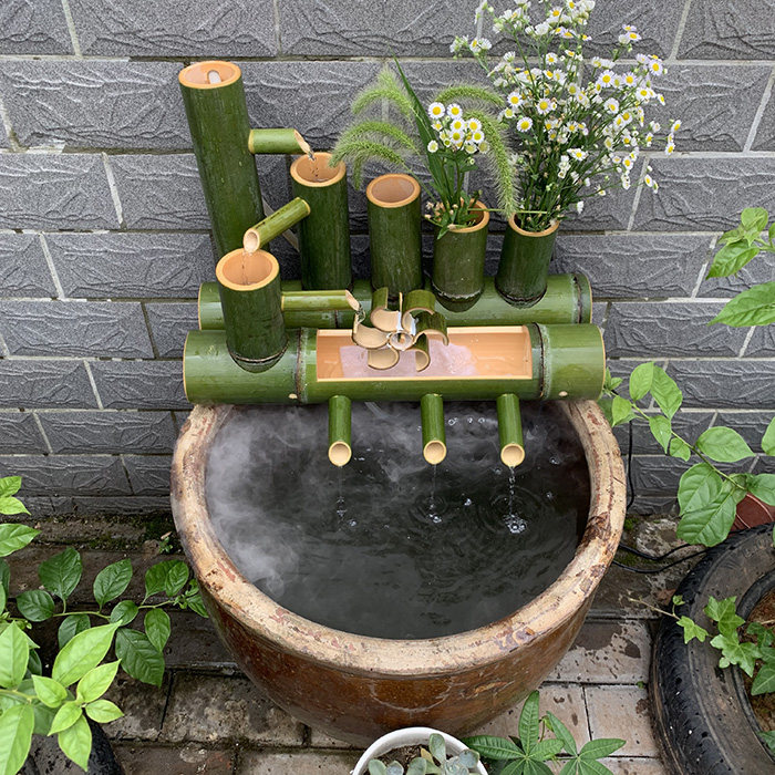 竹子流水竹筒加湿器风水水轮招财过滤水循环循环器喷泉